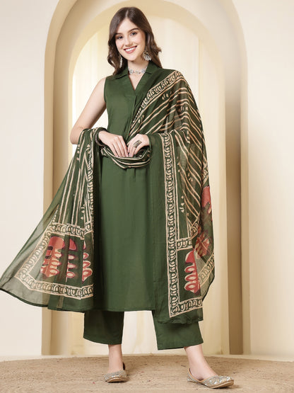 Straight Pure Cotton Dyed Kurta Set With Dupatta