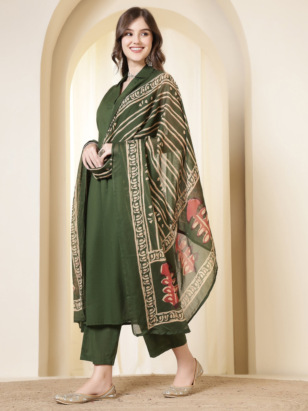 Straight Pure Cotton Dyed Kurta Set With Dupatta