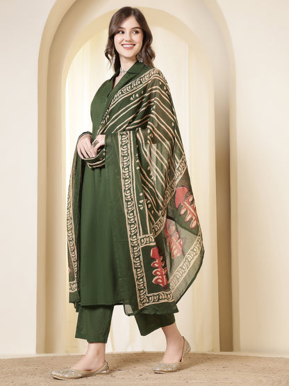 Straight Pure Cotton Dyed Kurta Set With Dupatta