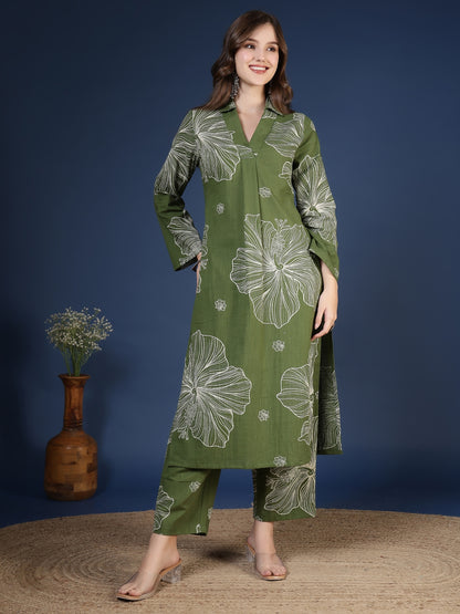 Straight Pure Cotton Printed Kurta Set