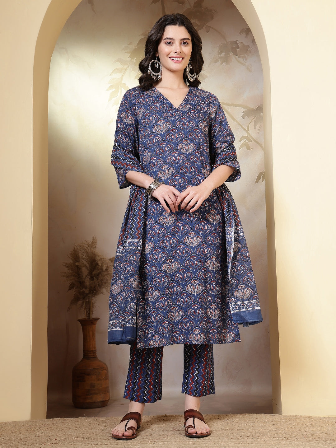 Straight Pure Cotton Printed Kurta Set With Dupatta