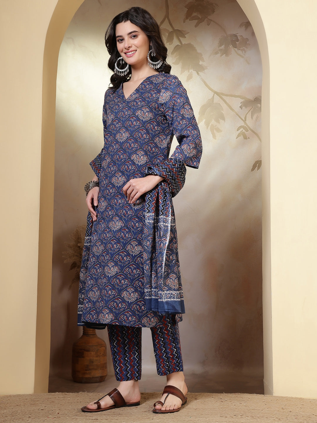 Straight Pure Cotton Printed Kurta Set With Dupatta