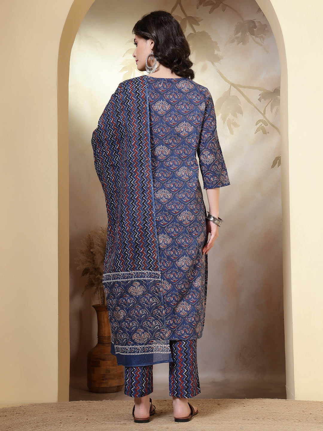 Straight Pure Cotton Printed Kurta Set With Dupatta