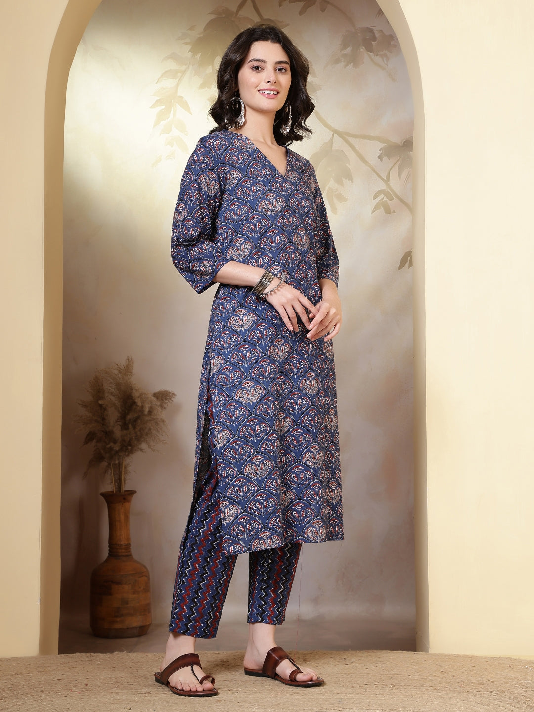Straight Pure Cotton Printed Kurta Set With Dupatta
