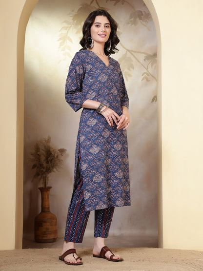 Straight Pure Cotton Printed Kurta Set With Dupatta