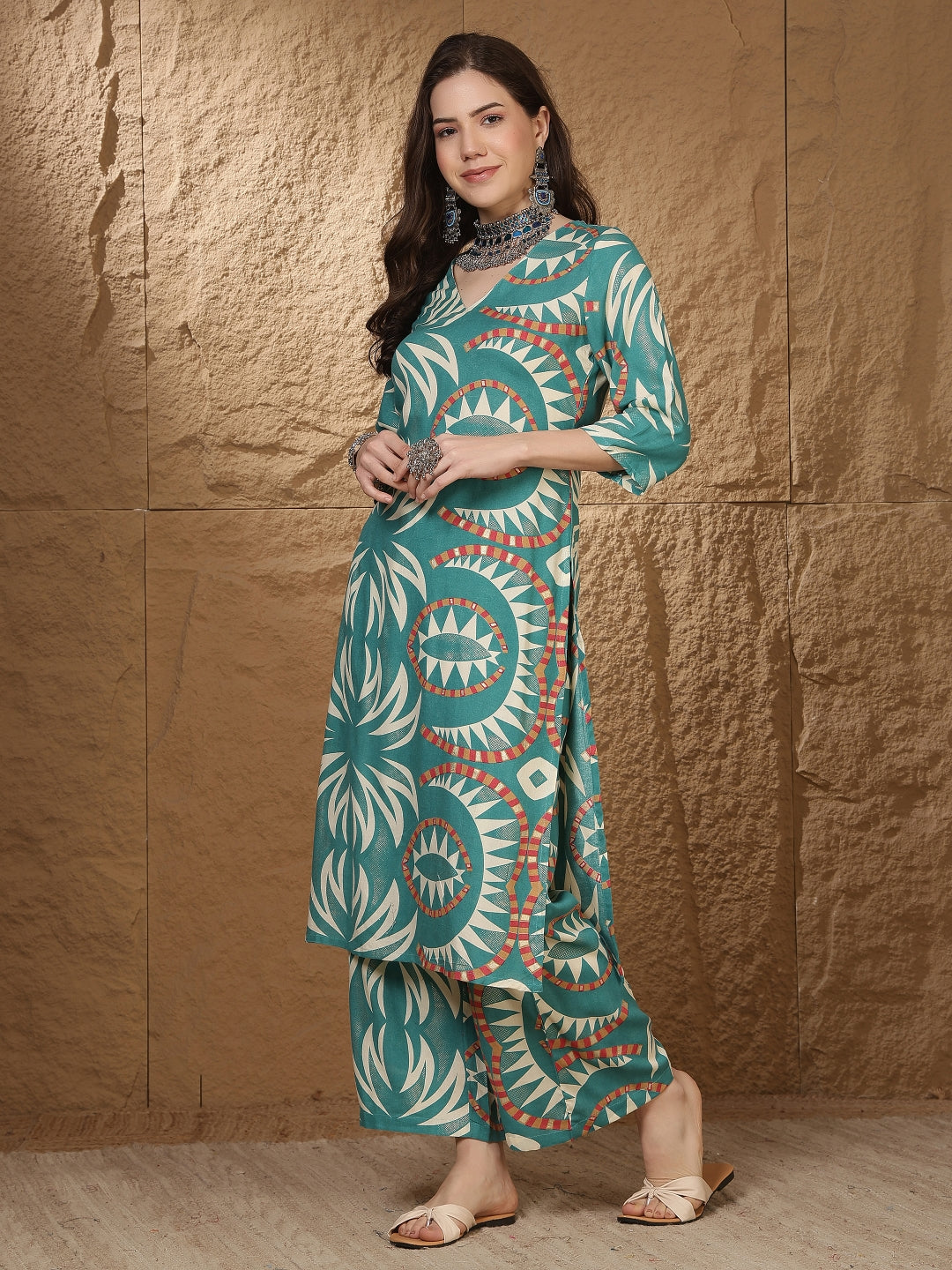 Straight Viscose Rayon Printed Kurta Set