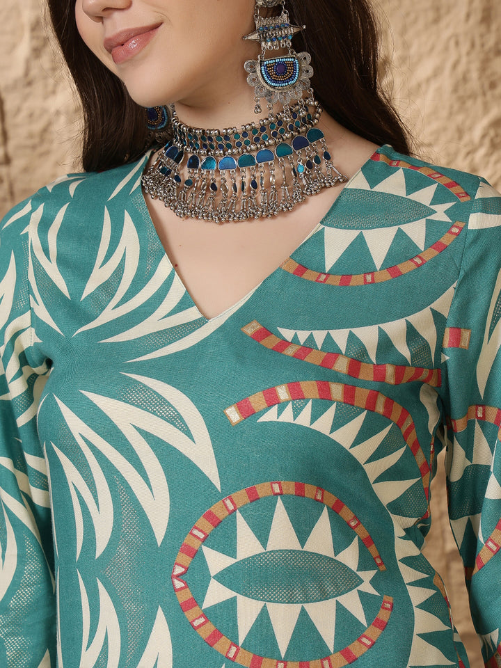 Straight Viscose Rayon Printed Kurta Set