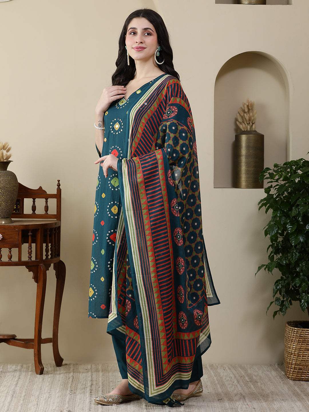 Straight Pure Cotton Printed Kurta Set With Dupatta