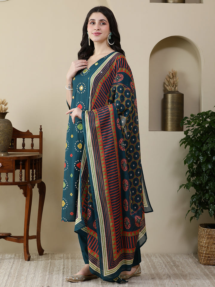 Straight Pure Cotton Printed Kurta Set With Dupatta