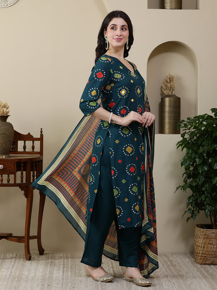 Straight Pure Cotton Printed Kurta Set With Dupatta