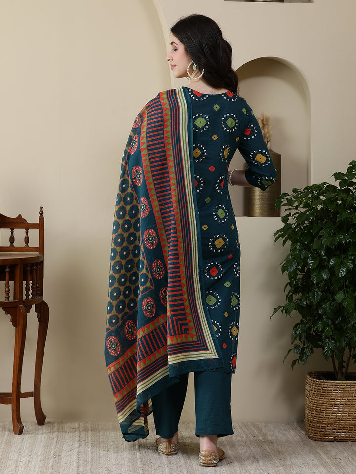 Straight Pure Cotton Printed Kurta Set With Dupatta