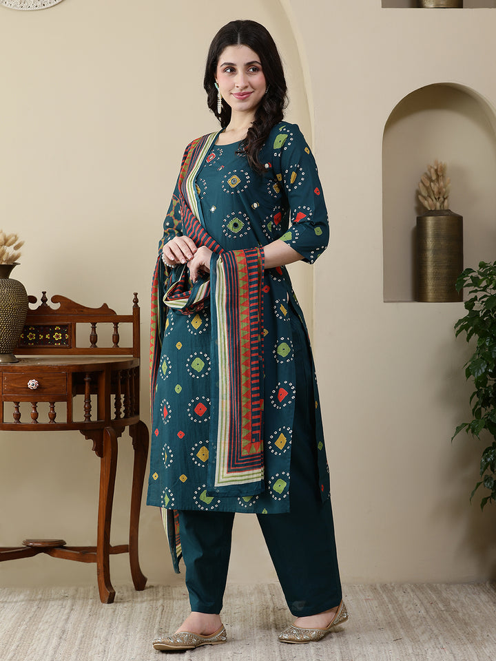 Straight Pure Cotton Printed Kurta Set With Dupatta