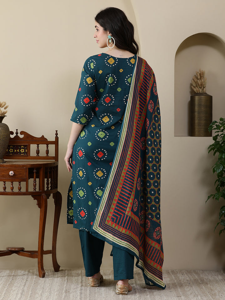 Straight Pure Cotton Printed Kurta Set With Dupatta