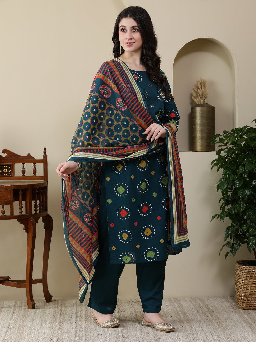 Straight Pure Cotton Printed Kurta Set With Dupatta