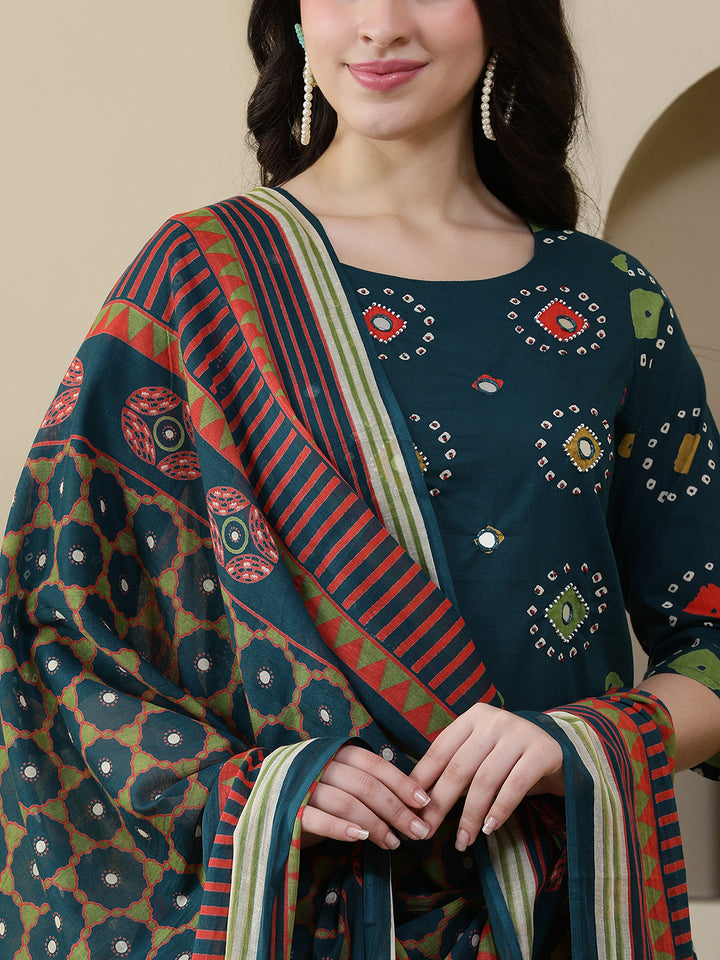 Straight Pure Cotton Printed Kurta Set With Dupatta