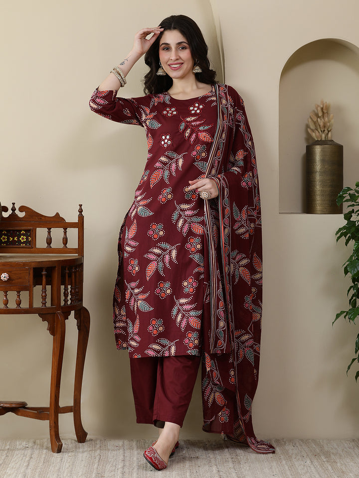 Straight Pure Cotton Printed Kurta Set With Dupatta