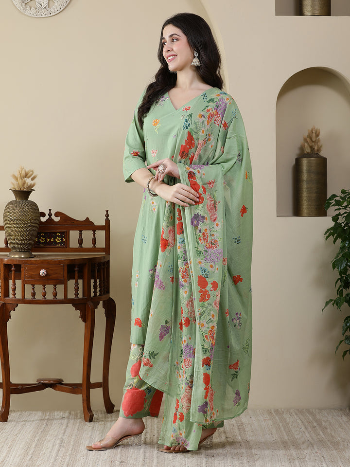 Straight Pure Cotton Printed Kurta Set With Dupatta