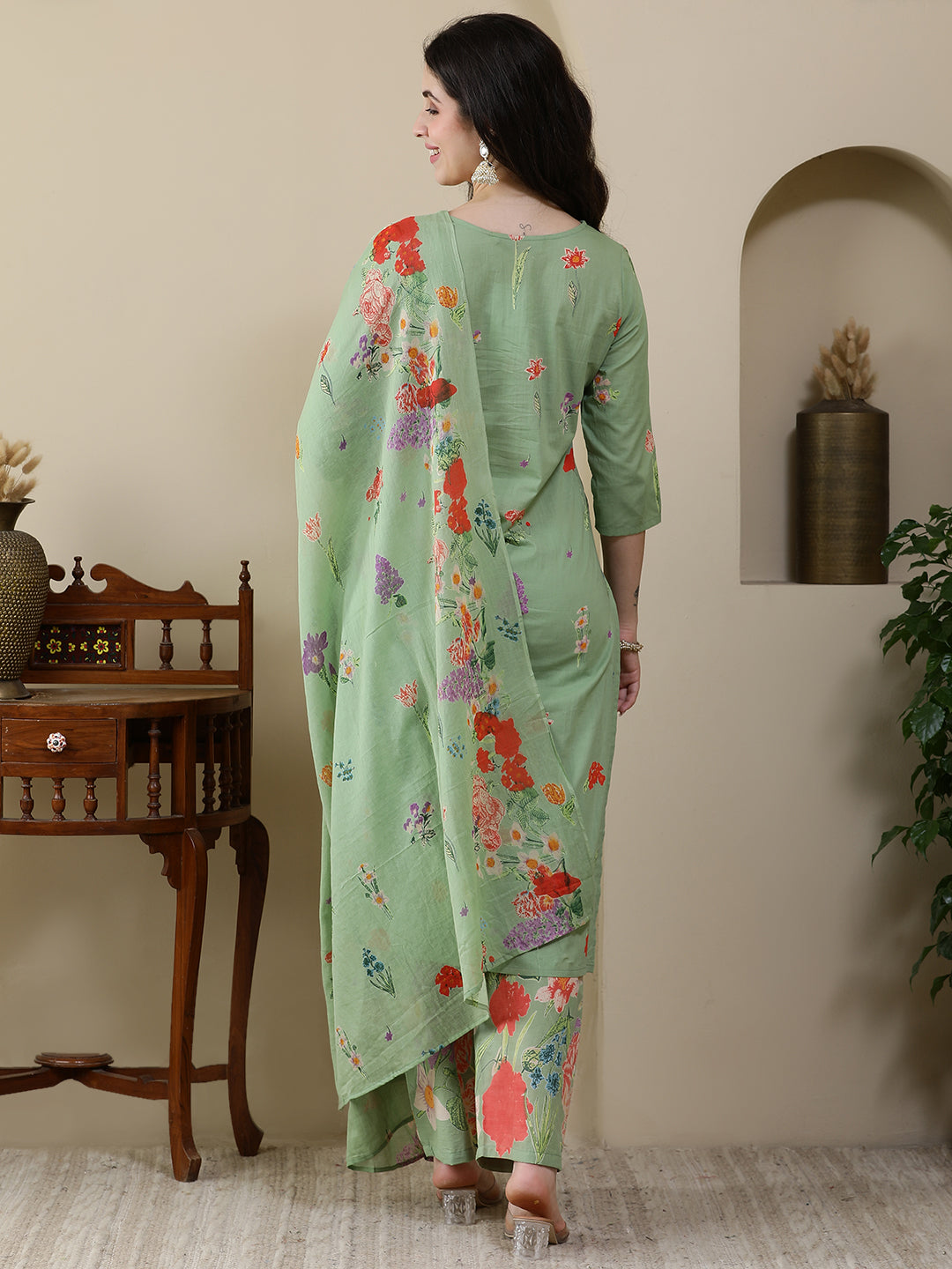 Straight Pure Cotton Printed Kurta Set With Dupatta