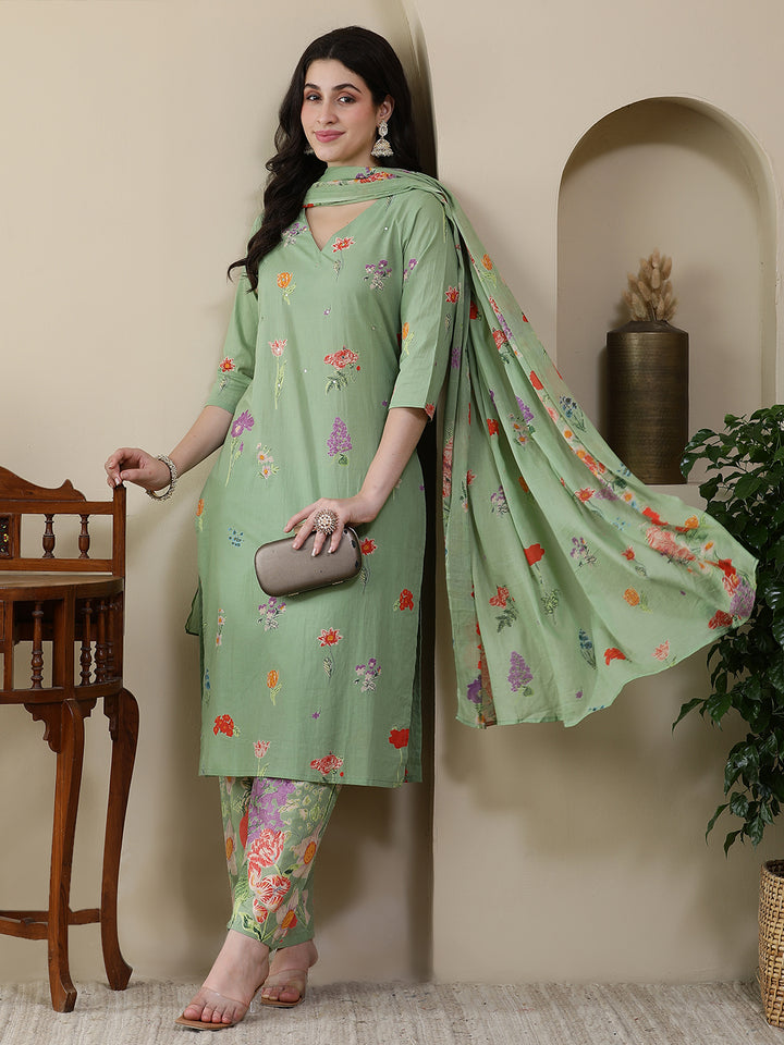 Straight Pure Cotton Printed Kurta Set With Dupatta