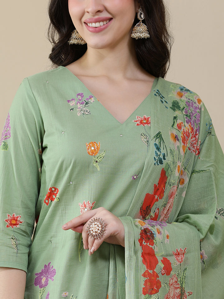 Straight Pure Cotton Printed Kurta Set With Dupatta