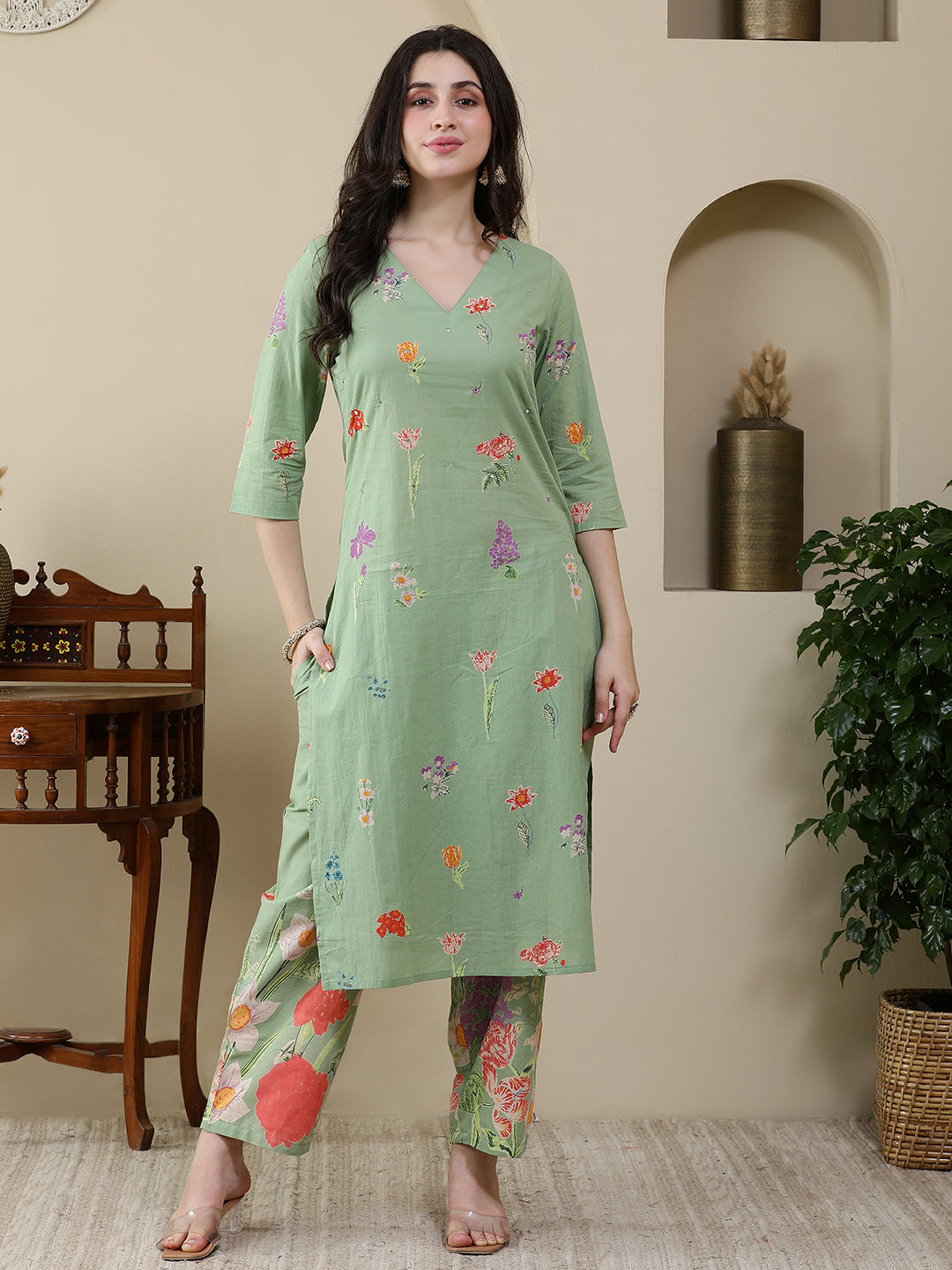 Straight Pure Cotton Printed Kurta Set With Dupatta