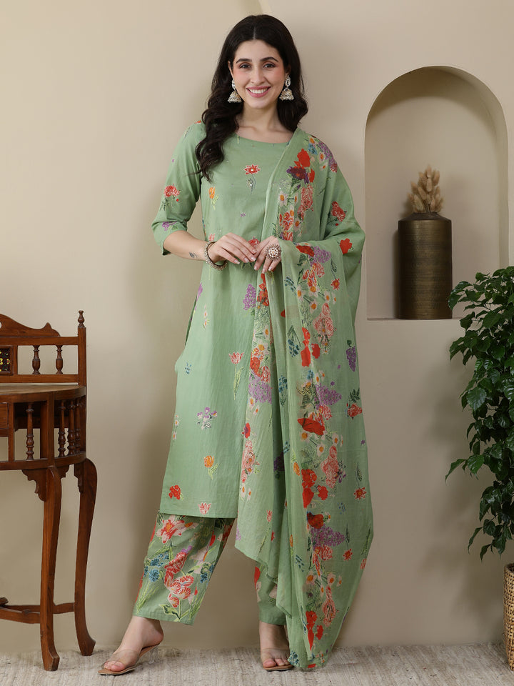 Straight Pure Cotton Printed Kurta Set With Dupatta