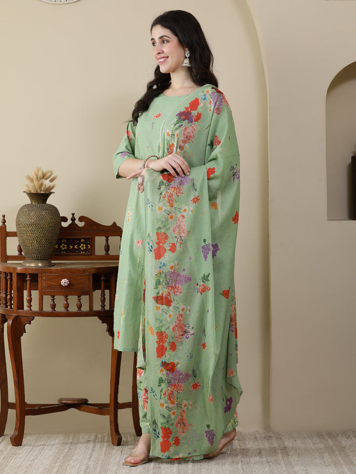 Straight Pure Cotton Printed Kurta Set With Dupatta