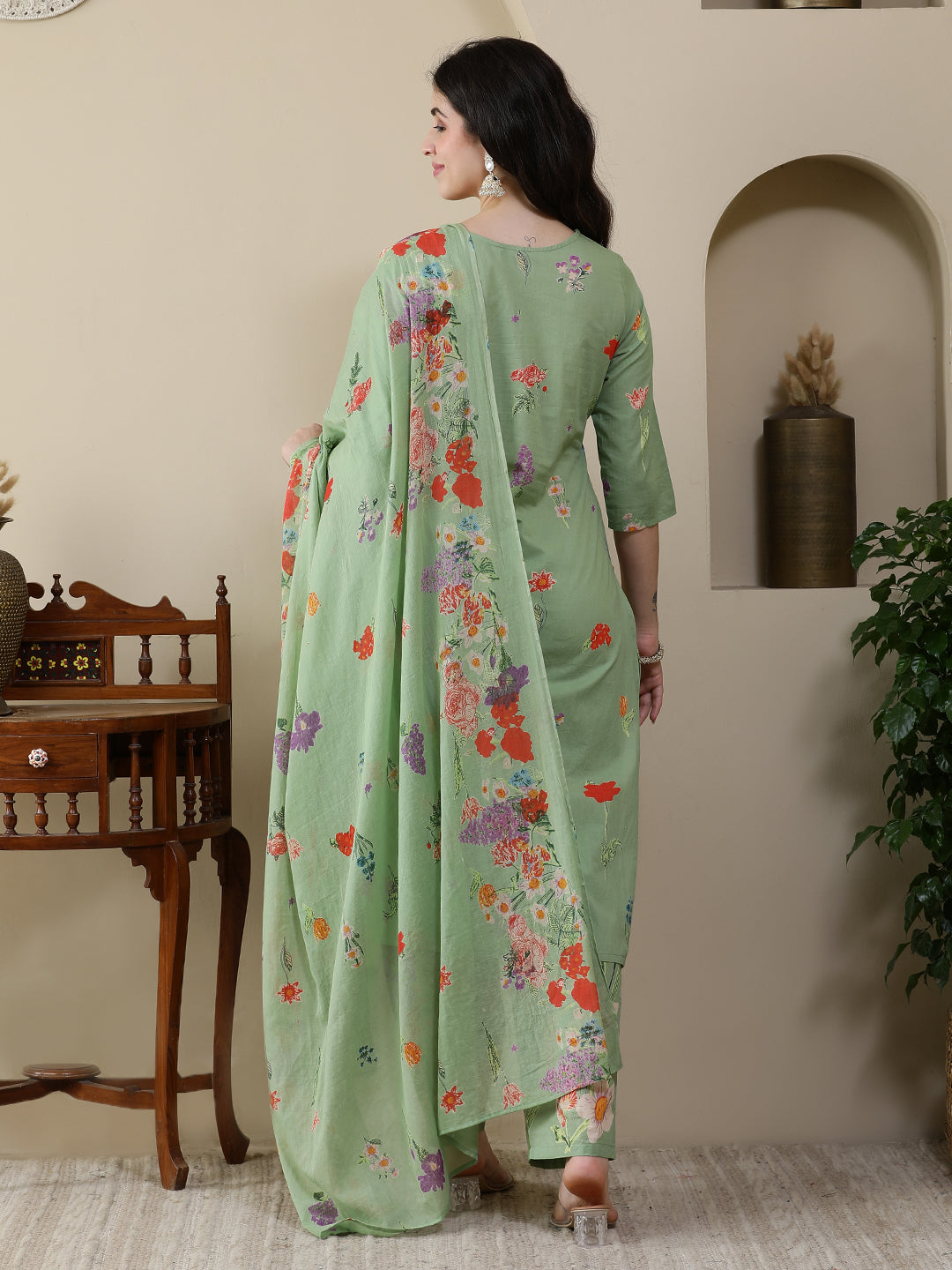 Straight Pure Cotton Printed Kurta Set With Dupatta