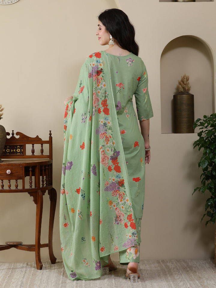 Straight Pure Cotton Printed Kurta Set With Dupatta