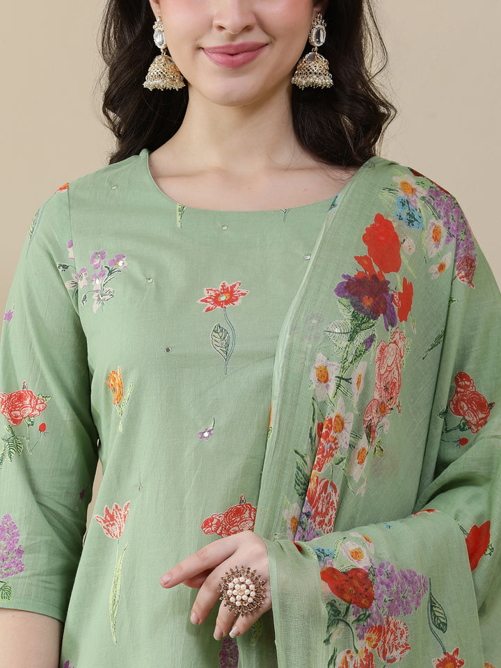 Straight Pure Cotton Printed Kurta Set With Dupatta