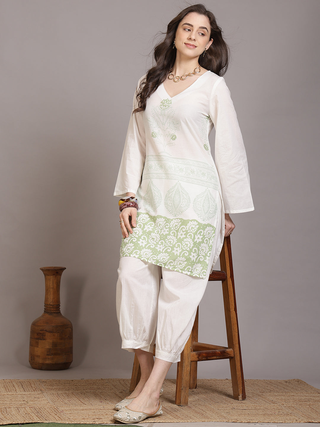 Straight Pure Cotton Printed Kurta Set