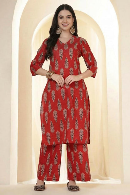 Straight Pure Cotton Printed Kurta Set