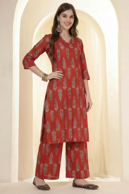 Straight Pure Cotton Printed Kurta Set