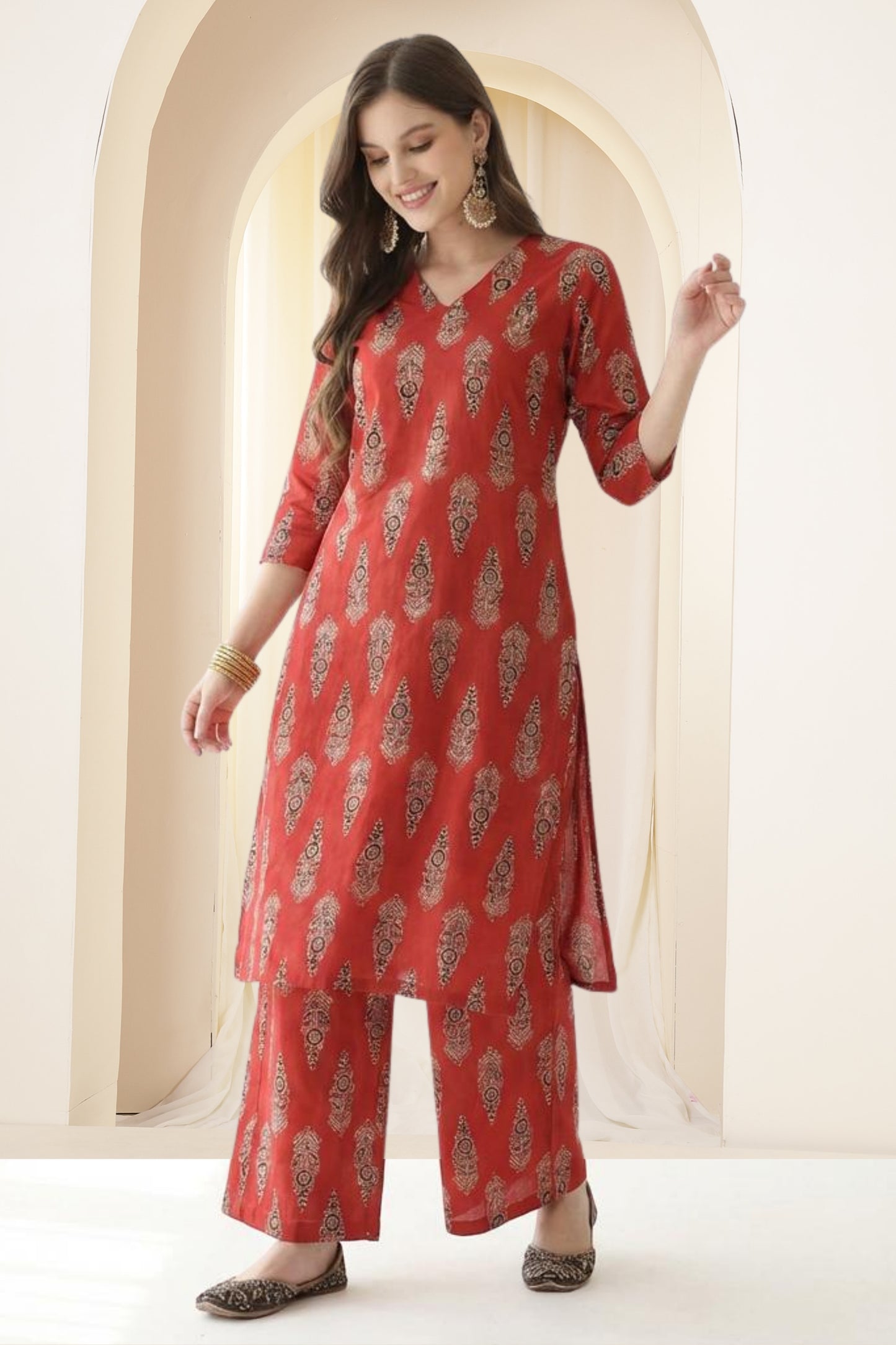 Straight Pure Cotton Printed Kurta Set