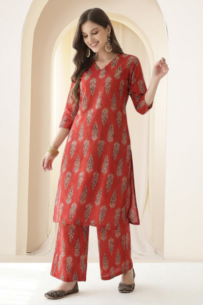 Straight Pure Cotton Printed Kurta Set