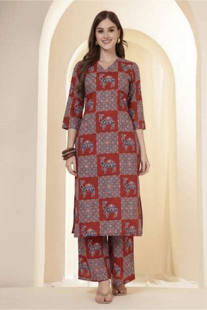 Straight Pure Cotton Printed Kurta Set