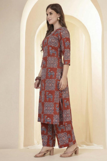 Straight Pure Cotton Printed Kurta Set