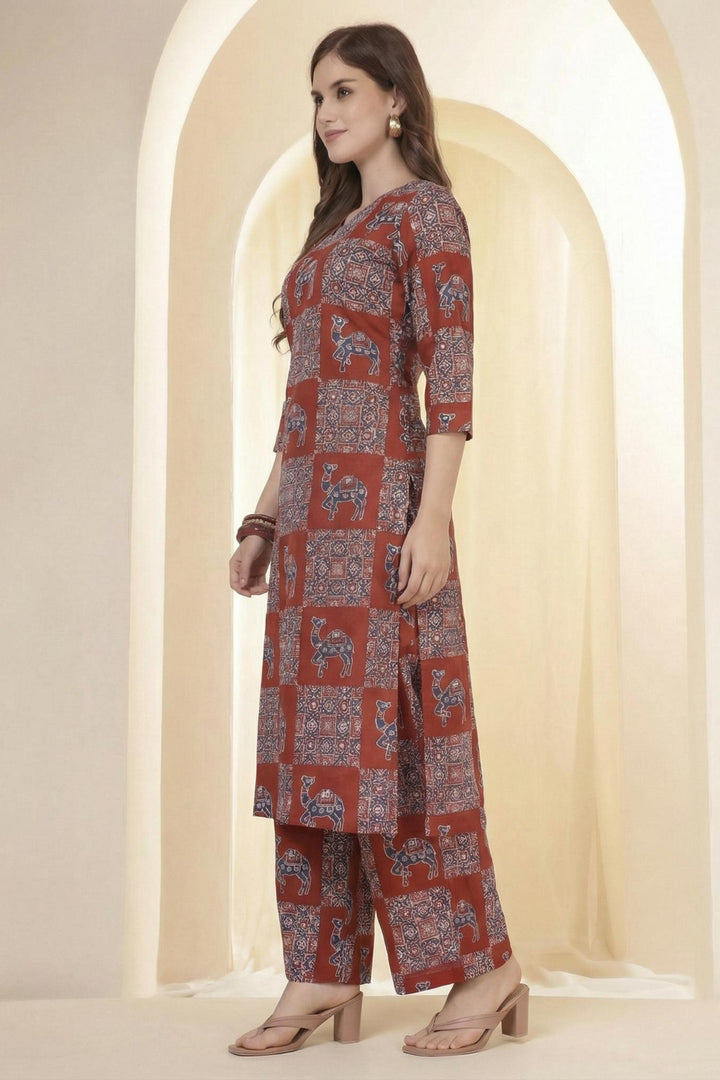Straight Pure Cotton Printed Kurta Set