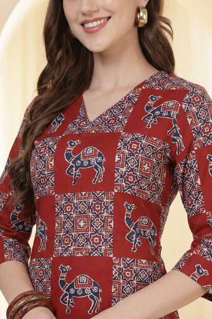 Straight Pure Cotton Printed Kurta Set