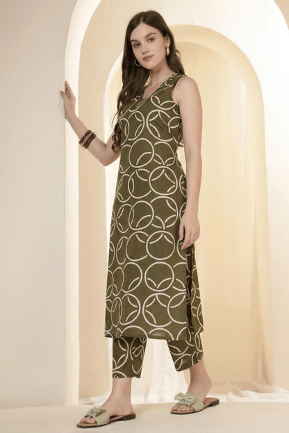 Straight Pure Cotton Printed Kurta Set