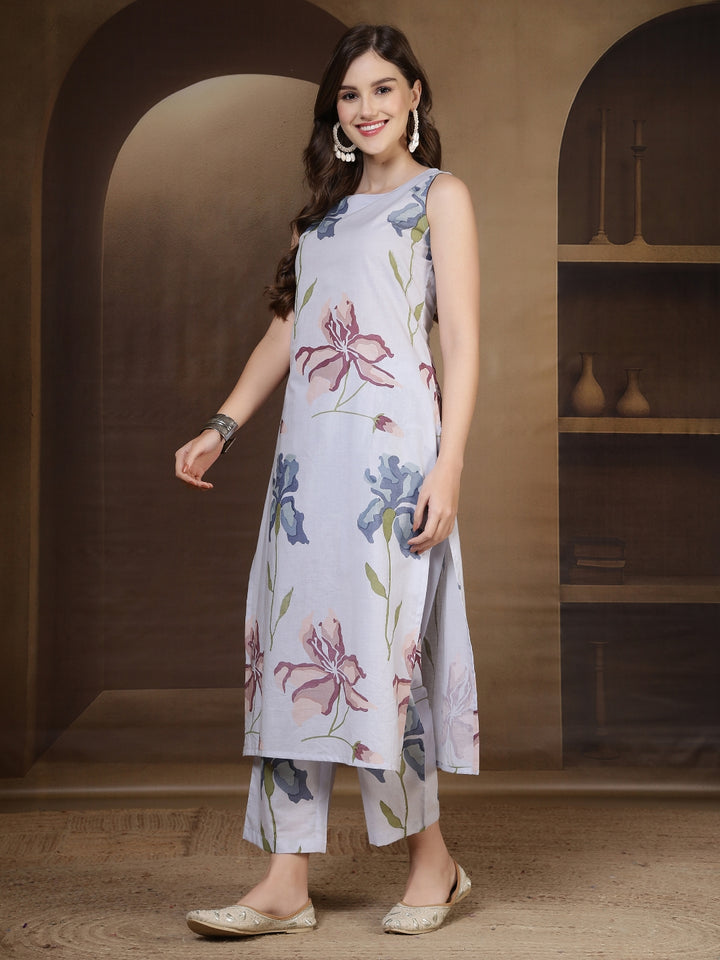 Straight Pure Cotton Printed Kurta Set