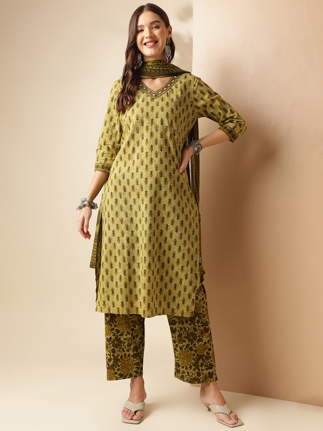 Pure Cotton Printed Straight Kurta Set With Dupatta