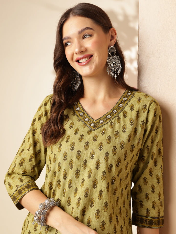 Pure Cotton Printed Straight Kurta Set With Dupatta