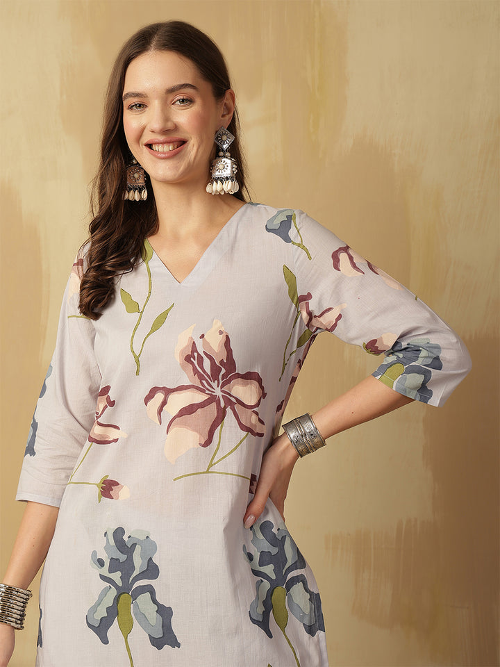 Pure Cotton Printed Straight Kurta Set