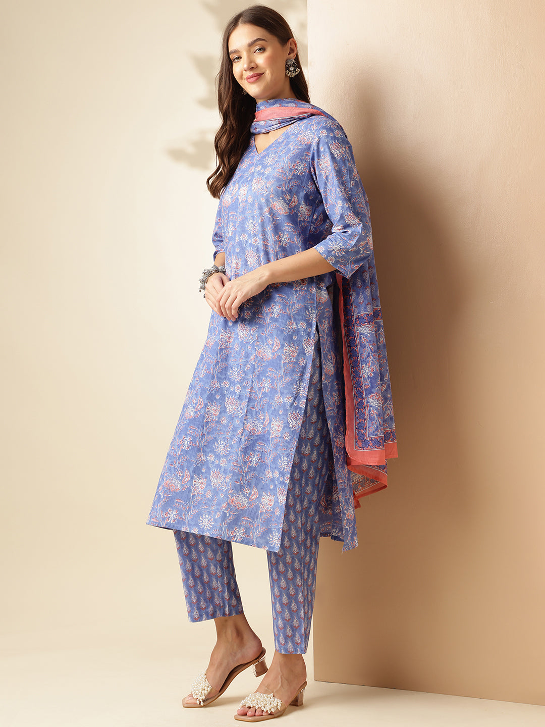 Pure Cotton Printed Straight Kurta Set With Dupatta