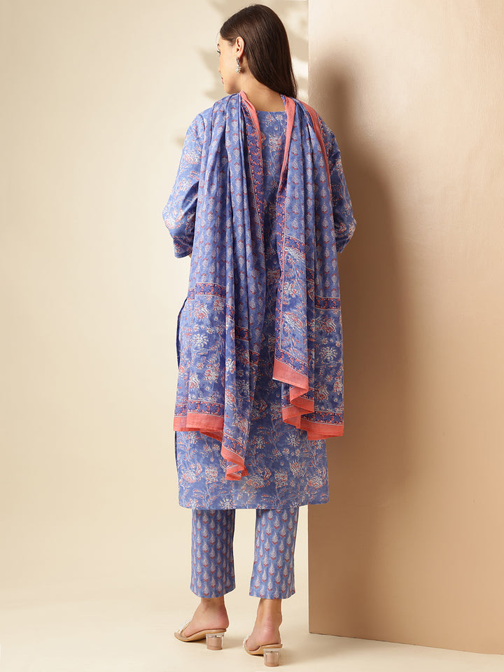 Pure Cotton Printed Straight Kurta Set With Dupatta