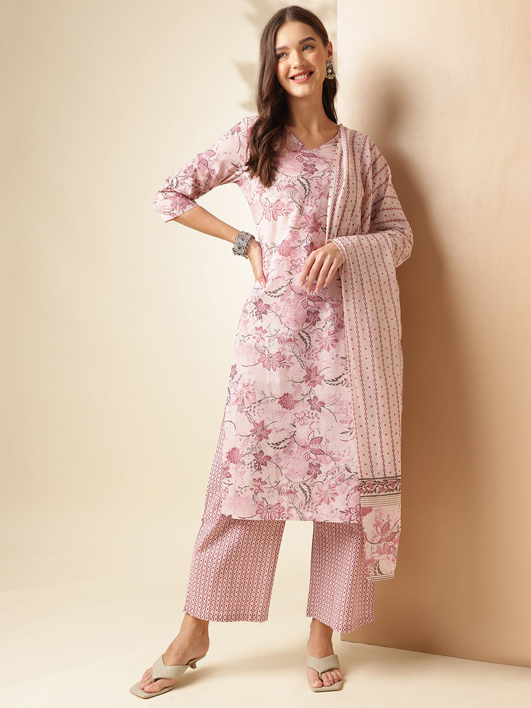 Pure Cotton Printed Straight Kurta Set With Dupatta