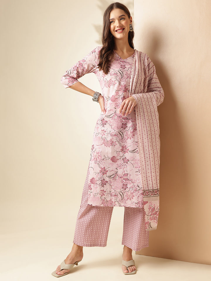 Pure Cotton Printed Straight Kurta Set With Dupatta