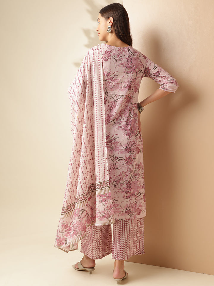 Pure Cotton Printed Straight Kurta Set With Dupatta