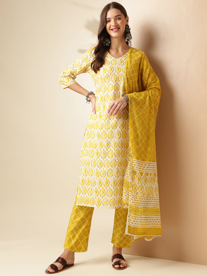 Pure Cotton Printed Straight Kurta Set With Dupatta